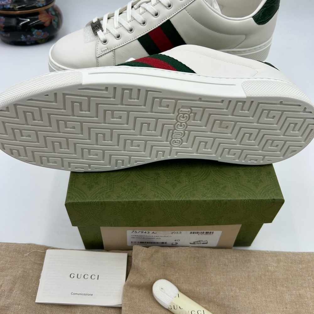 Women's Gucci, ace leather, web stripe sneakers size 40 made in Italy - Picture 8 of 13
